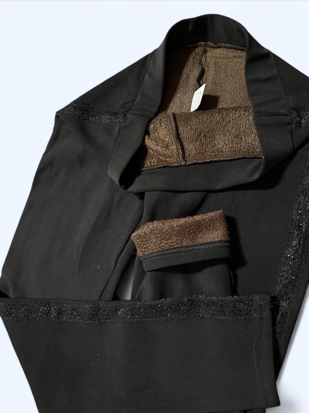 Black Side-Trim Embellished Fleece Leggings Like New